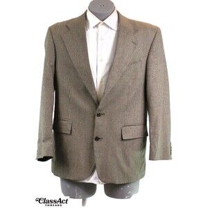Chaps Ralph Lauren Blazer Mens Silk Blend Houndstooth Suit Jacket Sport Coat 42R